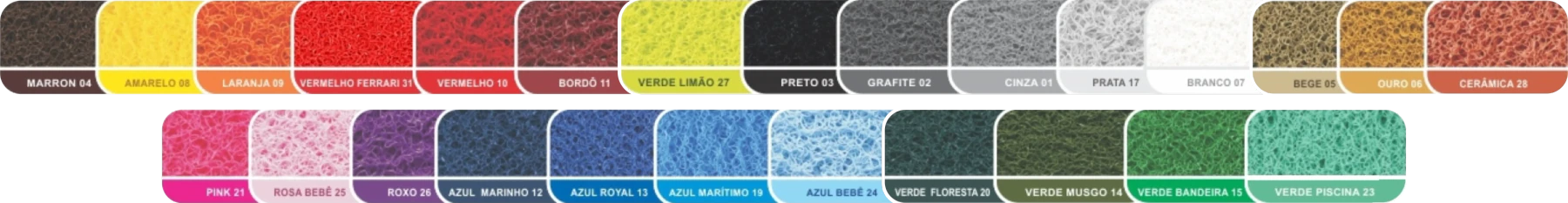 Tabela de cores disponíveis para os tapetes de vinil